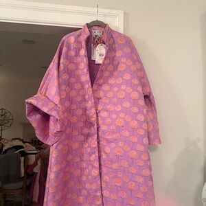 ICONIC LA VIE STYLE HOUSE Purple/Pink Orange Silk Brocade Long Caftan Coat NWT